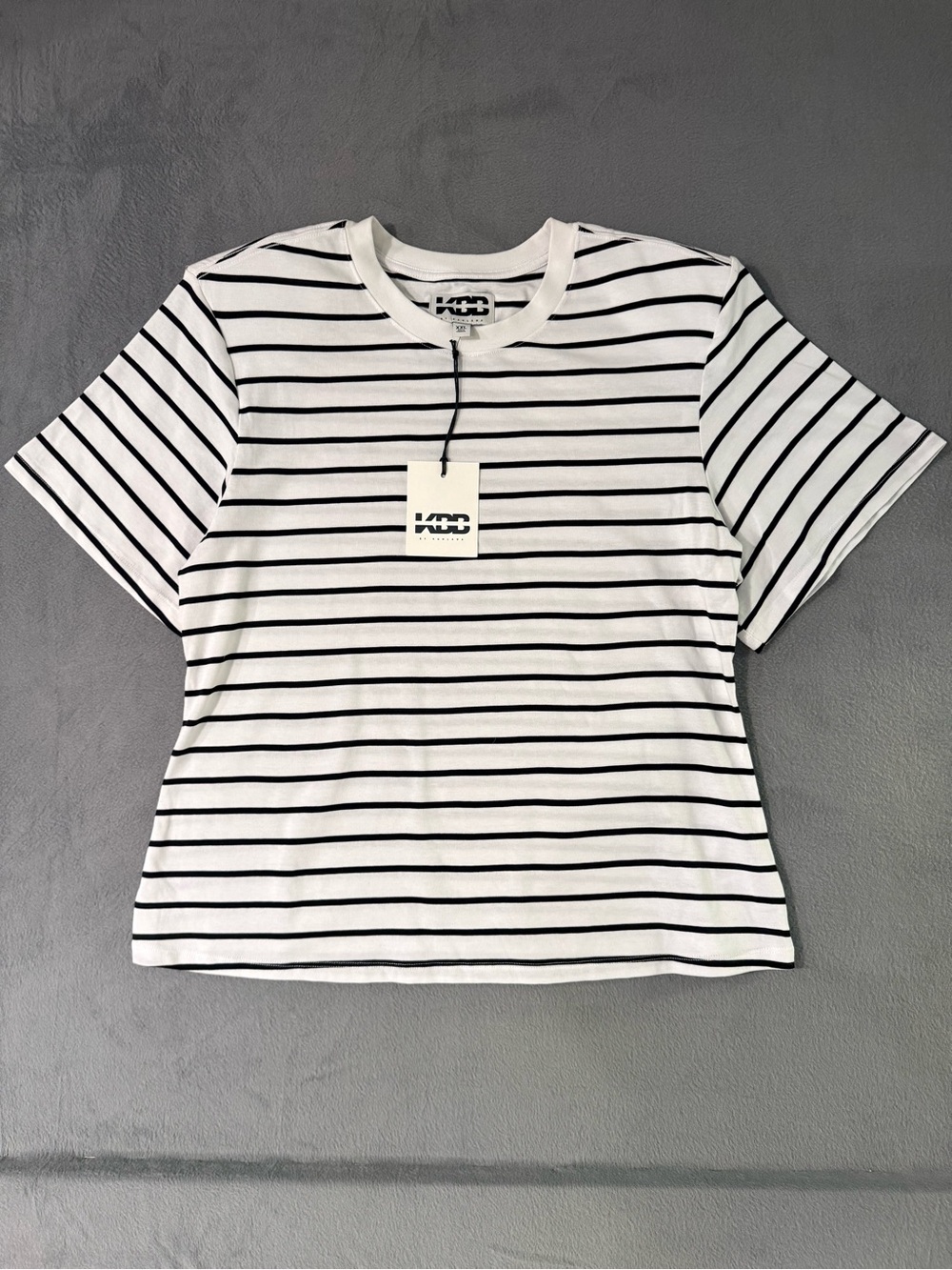KBB by Kahlana - Women’s Black and White Striped ‘The Nipped Waist’ Tee Shirt